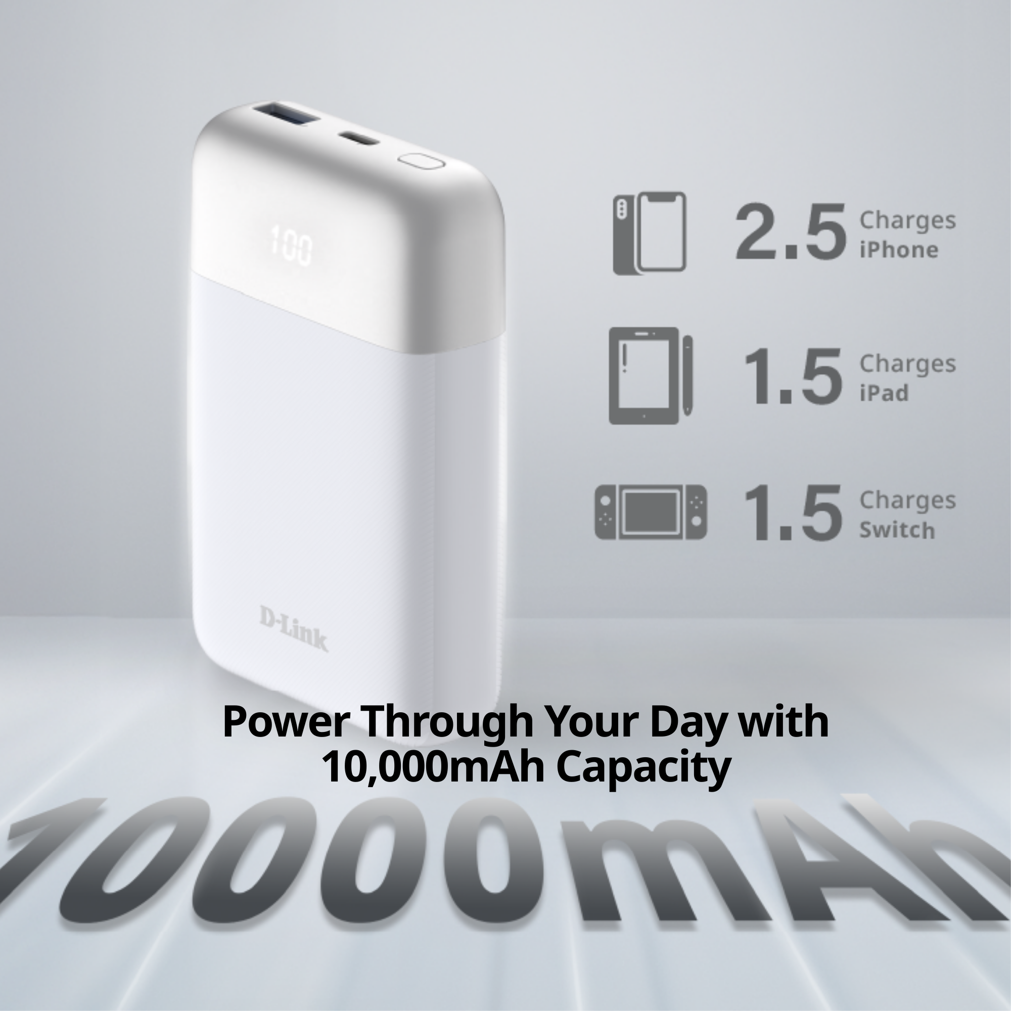 10000mAh PowerBank with USB-C & USB-A Ports