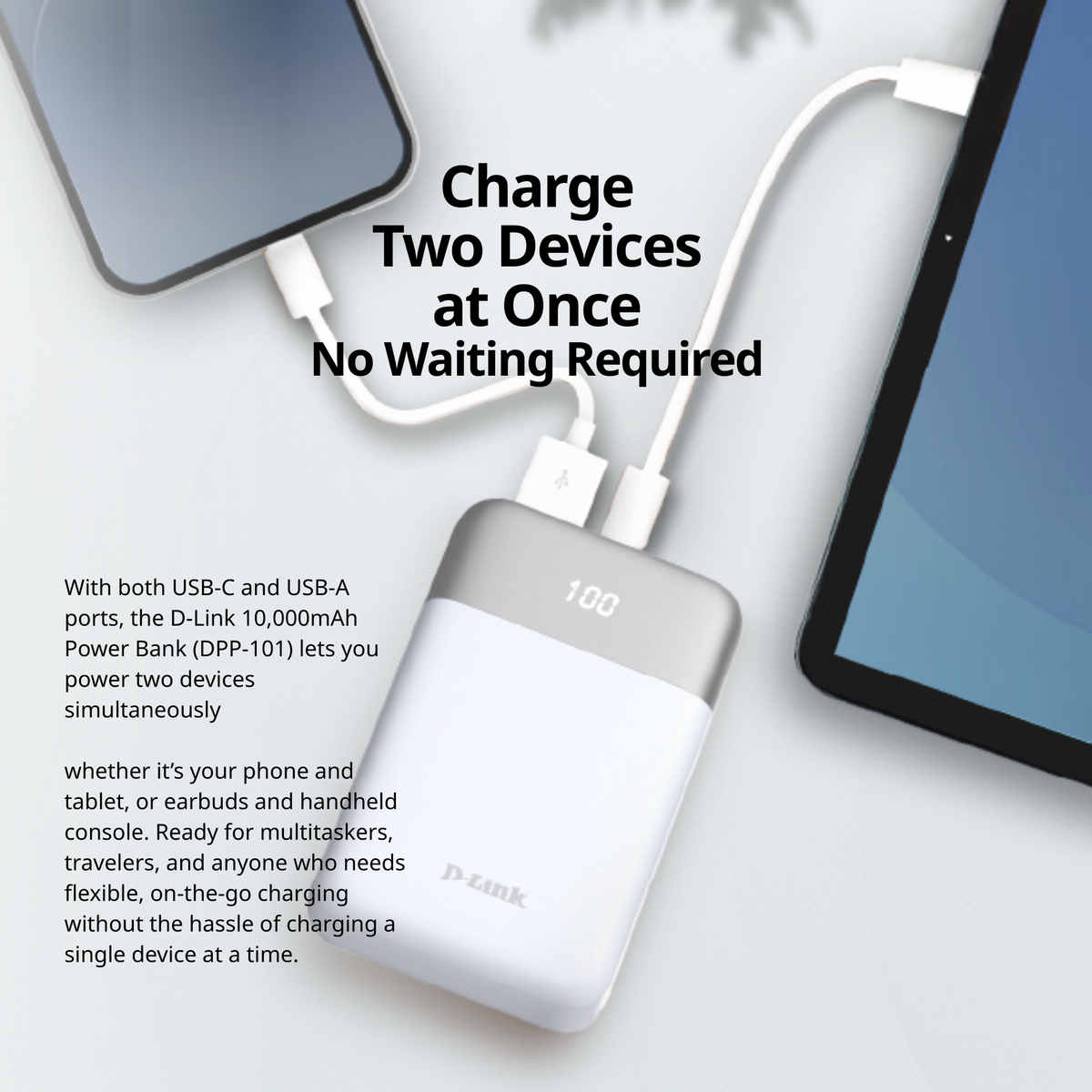 10000mAh PowerBank with USB-C & USB-A Ports