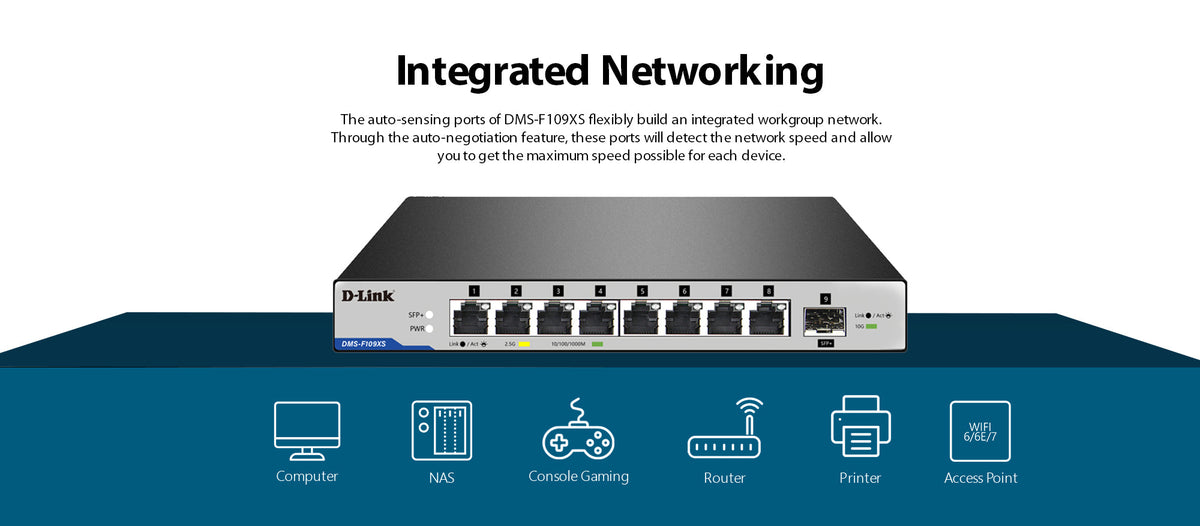 9-Port 2.5G/10G Multi-Gigabit (MG) Desktop Switch | DMS-F109XS
